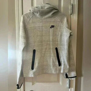 Nike Heather  Gray Tech Fleece Long Sleeve with Funnel Neck Hoodie | Size Medium